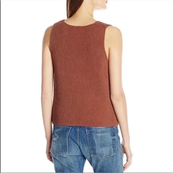 Vince Ribbed Cotton Knit V Neck Tank in Burnt Orange Size M - Picture 2 of 2